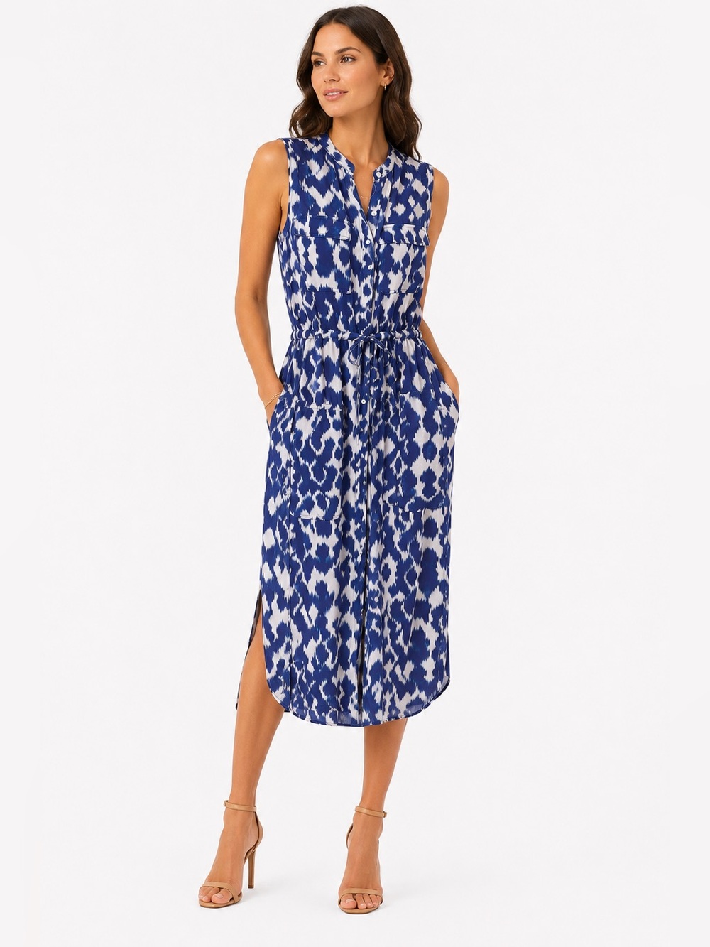 🌺 Vince 100% Silk Ikat Print Utility Midi Dress
